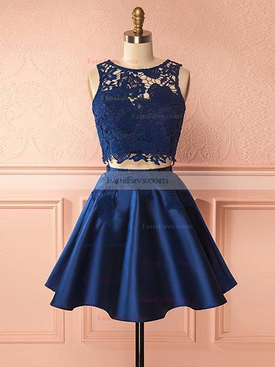 A-line Scoop Neck Lace Satin Short/Mini Homecoming Dresses With Appliques Lace #Favs020109435