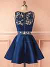 A-line Scoop Neck Lace Satin Short/Mini Homecoming Dresses With Appliques Lace #Favs020109435