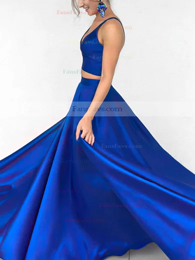 Satin V-neck Princess Floor-length Prom Dresses #Favs020104903