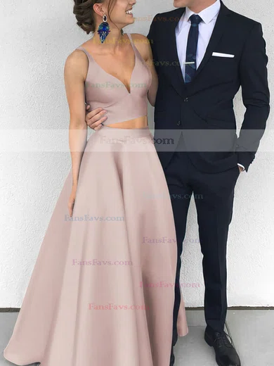 Satin V-neck Princess Floor-length Prom Dresses #Favs020104903