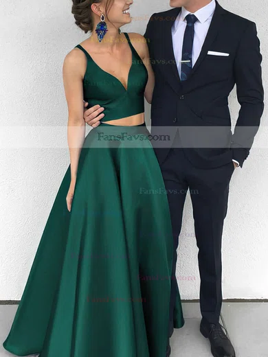 Satin V-neck Princess Floor-length Prom Dresses #Favs020104903