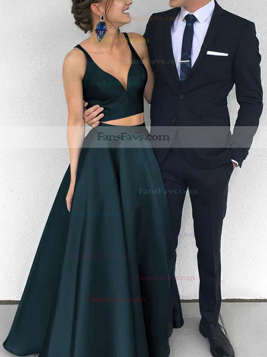 Satin V-neck Princess Floor-length Prom Dresses #Favs020104903