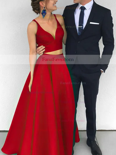 Satin V-neck Princess Floor-length Prom Dresses #Favs020104903