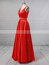 Satin V-neck Princess Floor-length Prom Dresses #Favs020104903