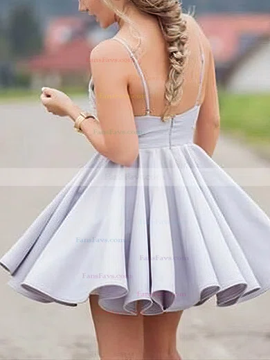 A-line V-neck Satin Short/Mini Homecoming Dresses With Beading Appliques Lace #Favs020109438