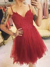A-line V-neck Tulle Short/Mini Homecoming Dresses With Appliques Lace Pearl Detailing #Favs020109439