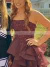 A-line Strapless Organza Short/Mini Homecoming Dresses With Appliques Lace Cascading Ruffles #Favs020108985