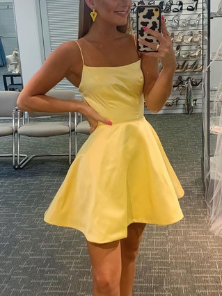 A-line Square Neckline Satin Short/Mini Homecoming Dresses #Favs020109180 A-line Square Neckline Satin Short/Mini Homecoming Dresses #Favs020109180