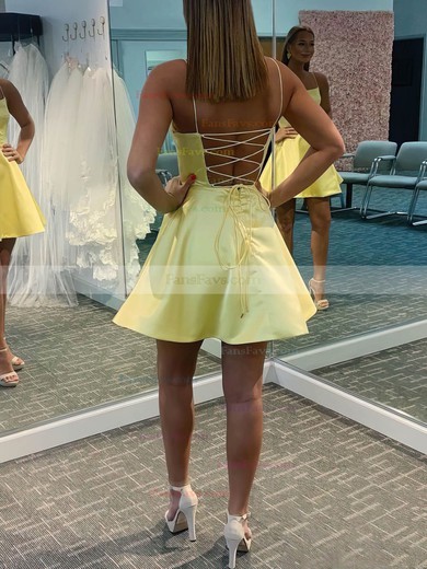 A-line Square Neckline Satin Short/Mini Homecoming Dresses #Favs020109180