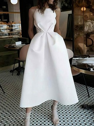 A-line Square Neckline Satin Tea-length Homecoming Dresses #Favs020109182 A-line Square Neckline Satin Tea-length Homecoming Dresses #Favs020109182