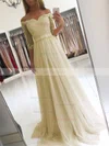 A-line Off-the-shoulder Tulle Floor-length Appliques Lace Prom Dresses #Favs020104905
