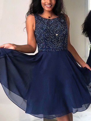 A-line Scoop Neck Chiffon Knee-length Homecoming Dresses With Pearl Detailing #Favs020109443