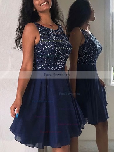 A-line Scoop Neck Chiffon Knee-length Homecoming Dresses With Pearl Detailing #Favs020109443