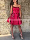 A-line Strapless Satin Short/Mini Homecoming Dresses With Beading Pockets #Favs020109183