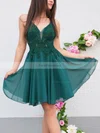 A-line V-neck Chiffon Short/Mini Homecoming Dresses With Appliques Lace Sequins #Favs020109445