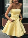 A-line Strapless Satin Short/Mini Homecoming Dresses With Pockets #Favs020109186