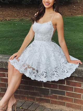 A-line Scoop Neck Lace Short/Mini Homecoming Dresses With Appliques Lace #Favs020108992 A-line Scoop Neck Lace Short/Mini Homecoming Dresses With Appliques Lace #Favs020108992