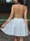 A-line Scoop Neck Lace Short/Mini Homecoming Dresses With Appliques Lace #Favs020108992