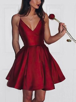 A-line V-neck Satin Short/Mini Homecoming Dresses #Favs020109187 A-line V-neck Satin Short/Mini Homecoming Dresses #Favs020109187