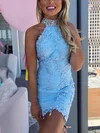 Sheath/Column High Neck Lace Short/Mini Homecoming Dresses With Beading #Favs020108994