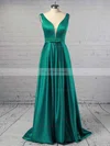 Princess V-neck Satin Sweep Train Sashes / Ribbons Prom Dresses #Favs020104908