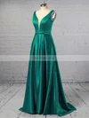 Princess V-neck Satin Sweep Train Sashes / Ribbons Prom Dresses #Favs020104908