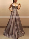 Princess V-neck Satin Sweep Train Sashes / Ribbons Prom Dresses #Favs020104908