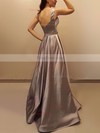 Princess V-neck Satin Sweep Train Sashes / Ribbons Prom Dresses #Favs020104908