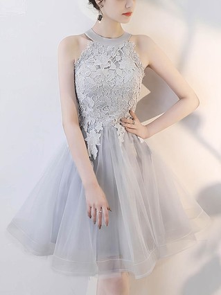 A-line Scoop Neck Tulle Short/Mini Homecoming Dresses With Lace #Favs020109450 A-line Scoop Neck Tulle Short/Mini Homecoming Dresses With Lace #Favs020109450