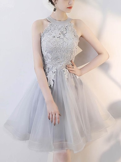 A-line Scoop Neck Tulle Short/Mini Homecoming Dresses With Lace #Favs020109450