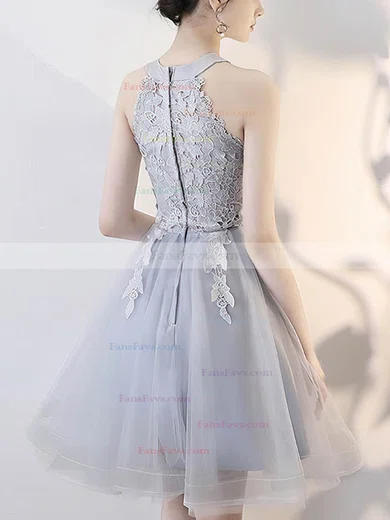 A-line Scoop Neck Tulle Short/Mini Homecoming Dresses With Lace #Favs020109450