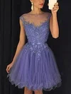 A-line Scoop Neck Tulle Short/Mini Homecoming Dresses With Beading Appliques Lace #Favs020109451