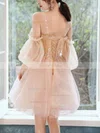 A-line Off-the-shoulder Tulle Knee-length Homecoming Dresses With Flower(s) #Favs020108997