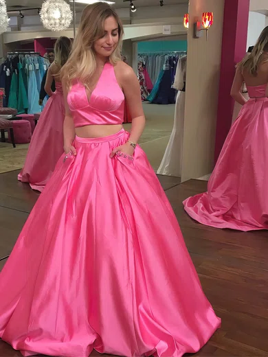 Princess Halter Satin Sweep Train Beading Prom Dresses #Favs020104913