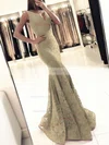 Trumpet/Mermaid V-neck Lace Floor-length Prom Dresses #Favs020104918