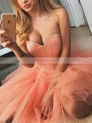A-line Sweetheart Tulle Short/Mini Homecoming Dresses With Beading #Favs020109204