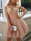 A-line V-neck Tulle Short/Mini Homecoming Dresses With Beading Appliques Lace #Favs020109010