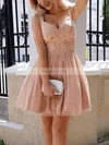 A-line V-neck Tulle Short/Mini Homecoming Dresses With Beading Appliques Lace #Favs020109010