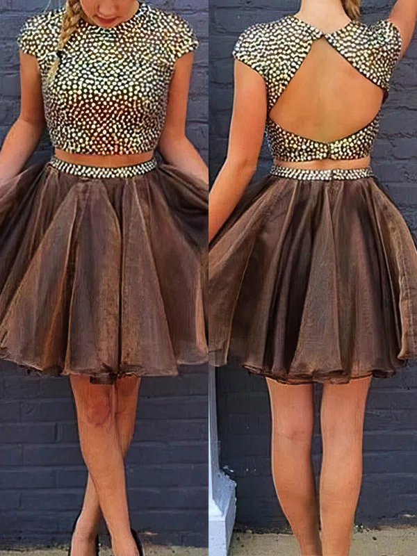 A-line Scoop Neck Organza Short/Mini Homecoming Dresses With Beading #Favs020109012