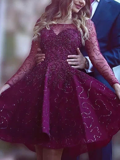 A-line Scoop Neck Lace Knee-length Homecoming Dresses With Beading #Favs020109013