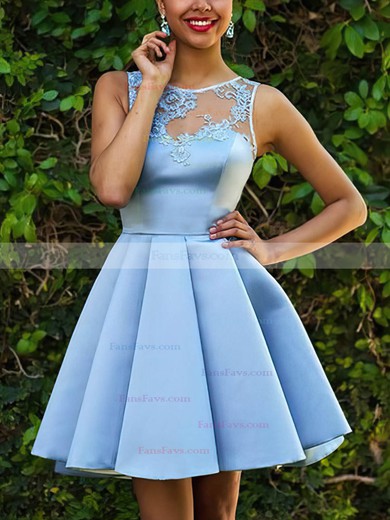 A-line Scoop Neck Satin Short/Mini Homecoming Dresses With Appliques Lace #Favs020109014