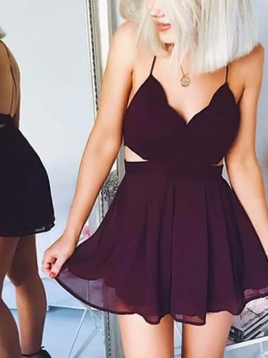 A-line V-neck Chiffon Short/Mini Homecoming Dresses #Favs020109211