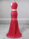 Trumpet/Mermaid High Neck Lace Sweep Train Sashes / Ribbons Prom Dresses #Favs020104921