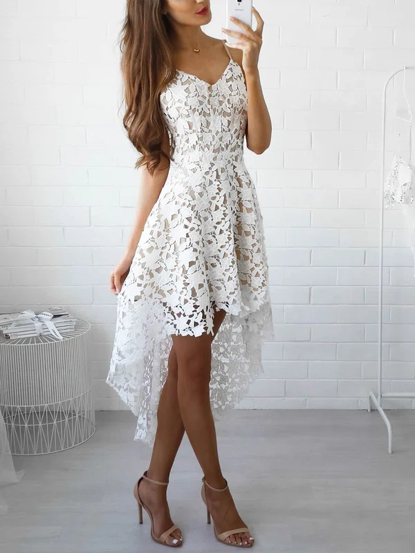 A-line V-neck Lace Asymmetrical Homecoming Dresses #Favs020109018