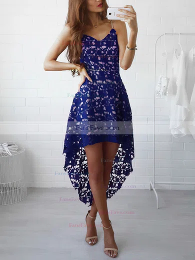 A-line V-neck Lace Asymmetrical Homecoming Dresses #Favs020109018