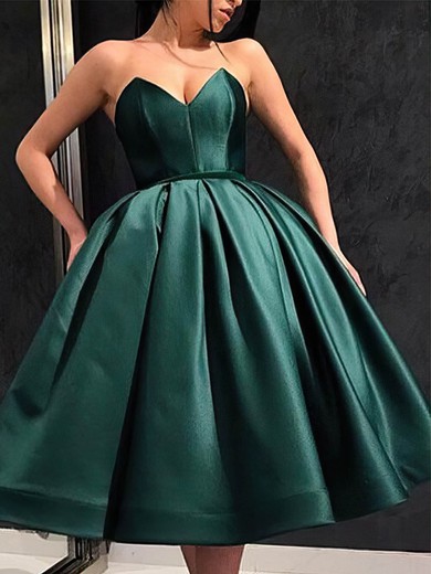 Ball Gown V-neck Satin Tea-length Homecoming Dresses #Favs020109216