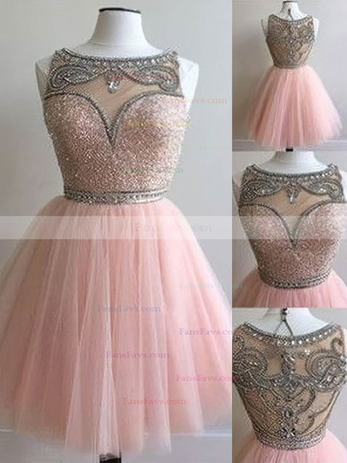 A-line Scoop Neck Tulle Short/Mini Homecoming Dresses With Beading Sequins #Favs020109021