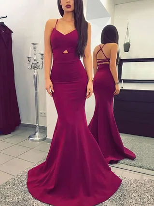 Trumpet/Mermaid V-neck Silk-like Satin Sweep Train Prom Dresses #Favs020104922 Trumpet/Mermaid V-neck Silk-like Satin Sweep Train Prom Dresses #Favs020104922