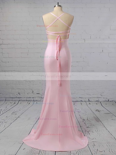 Trumpet/Mermaid V-neck Silk-like Satin Sweep Train Prom Dresses #Favs020104922