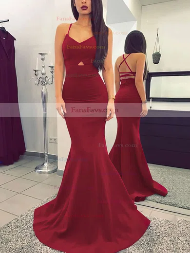 Trumpet/Mermaid V-neck Silk-like Satin Sweep Train Prom Dresses #Favs020104922